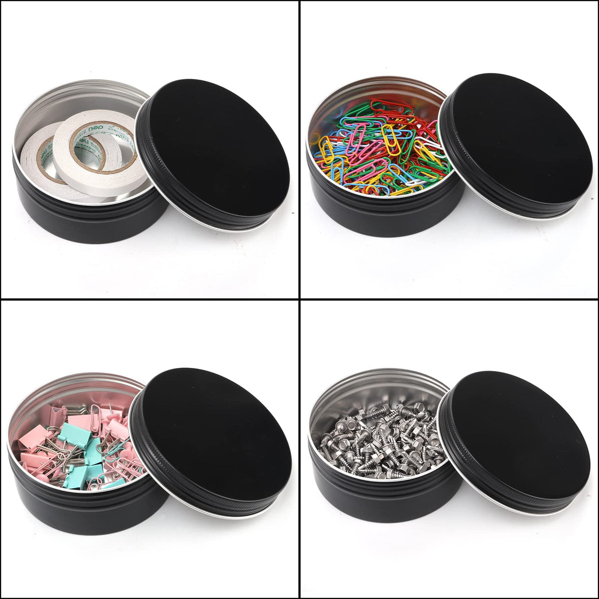 Foraineam 24 Pack 8 oz Aluminum Round Tin Cans with Screw Top Lids, Black