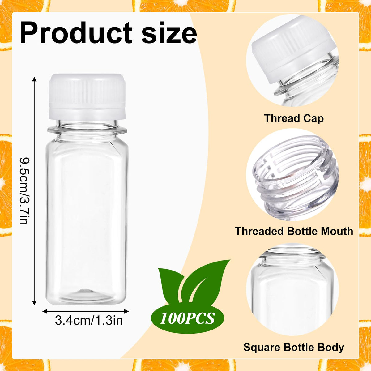 100 Pack 2 oz PET Shot Bottles with Caps, Funnels and Labels