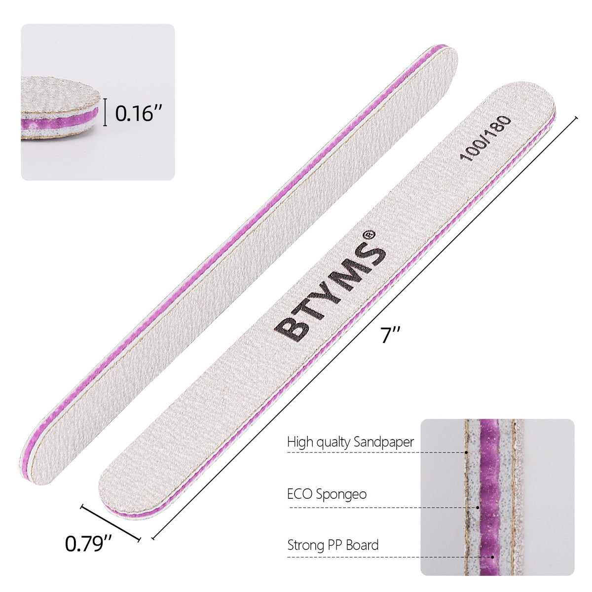 BTYMS 100/180 Grit Double-Sided Emery Board Nail Files