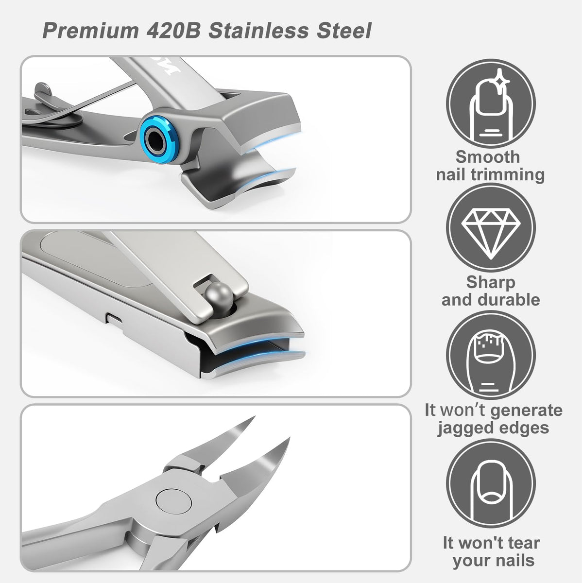 Heavy Duty Nail Clipper Set with Case, Stainless Steel 8-Piece Grooming Kit