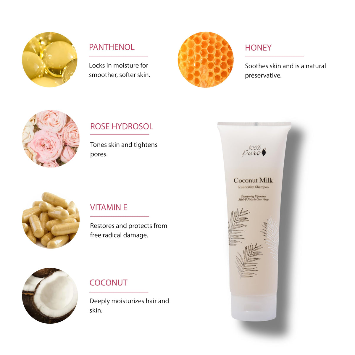 100% Pure Coconut Milk Restorative Shampoo, Sulfate-Free