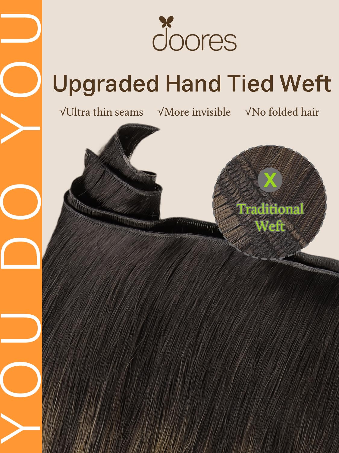 DOORES Straight Human Hair Weft Extensions