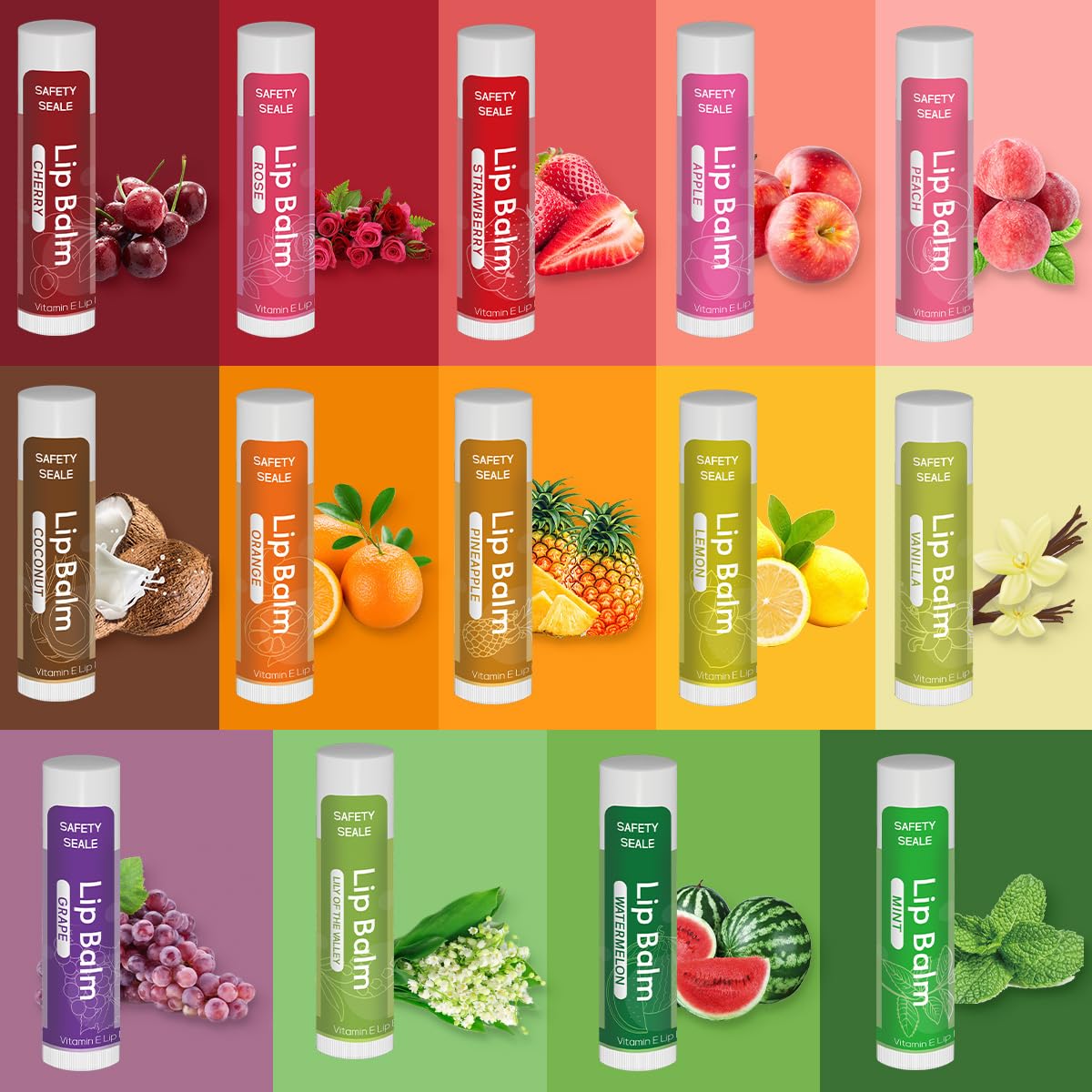 84 Pack Natural Lip Balm with Vitamin E & Coconut Oil, 14 Flavors
