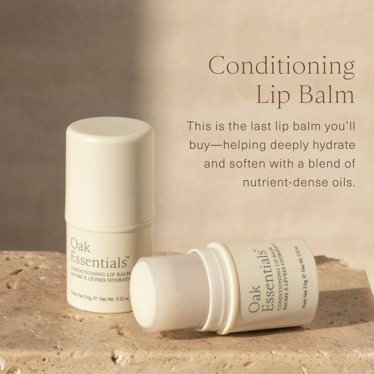 Oak Essentials Conditioning Lip Balm, Shea Butter & Argan Oil, Clear, 3.6g