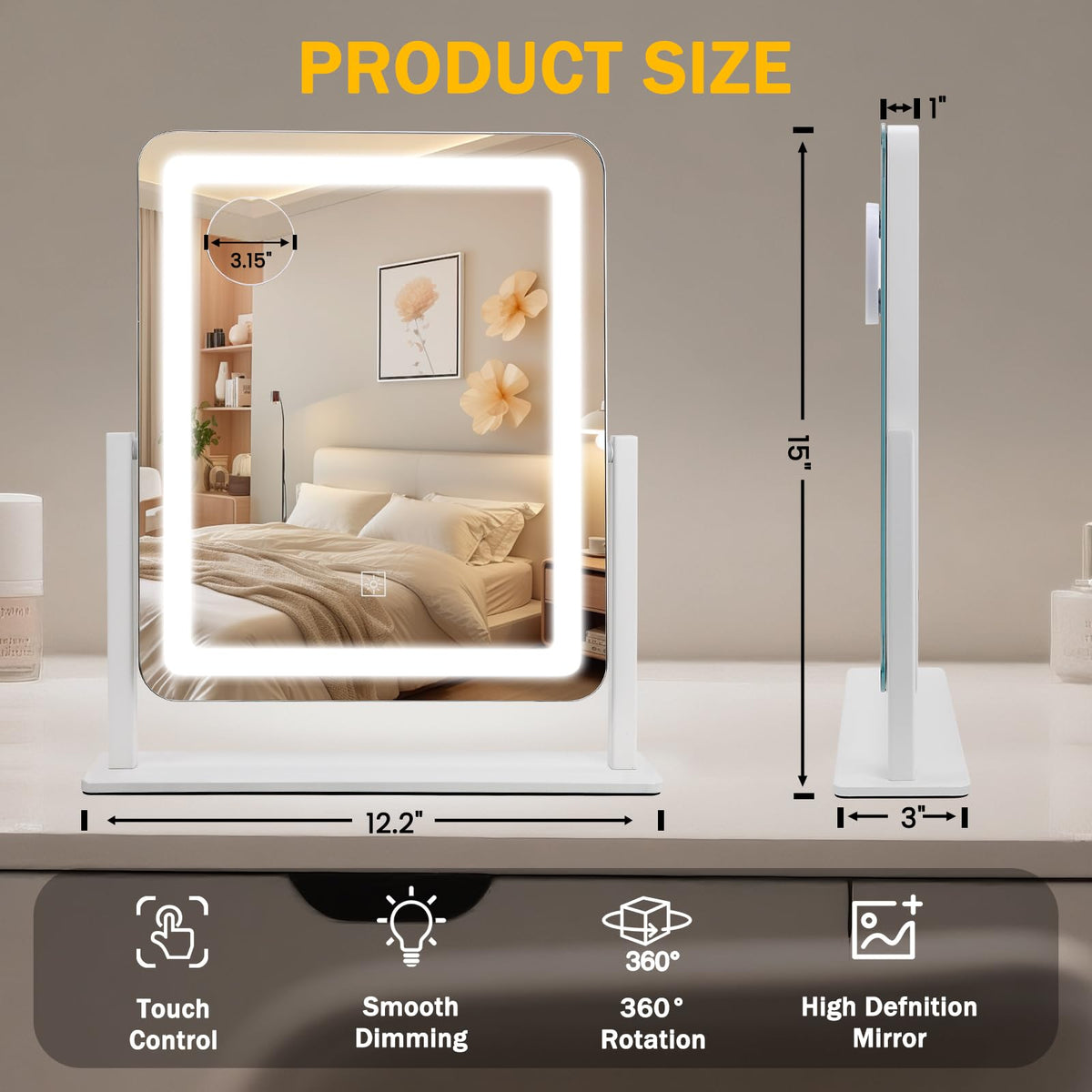 Bearolve Rechargeable Lighted Vanity Mirror with 10X Magnification