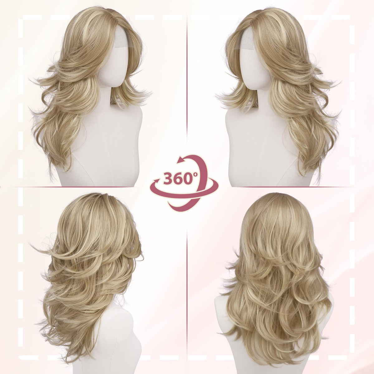 Haloo Layered Lace Front Wig with Curtain Bangs, 20 Inch Synthetic Hair