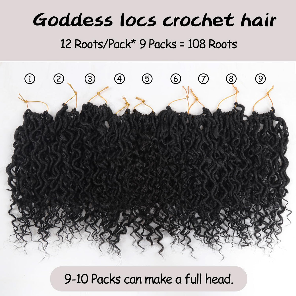 Vemet Goddess Locs Crochet Hair, Synthetic Boho Faux Locs, 9-Pack