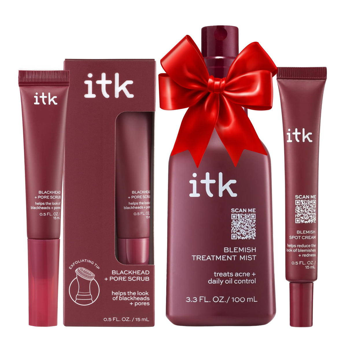 ITK Acne Treatment Trio with Blemish Mist, Spot Treatment & Pore Scrub