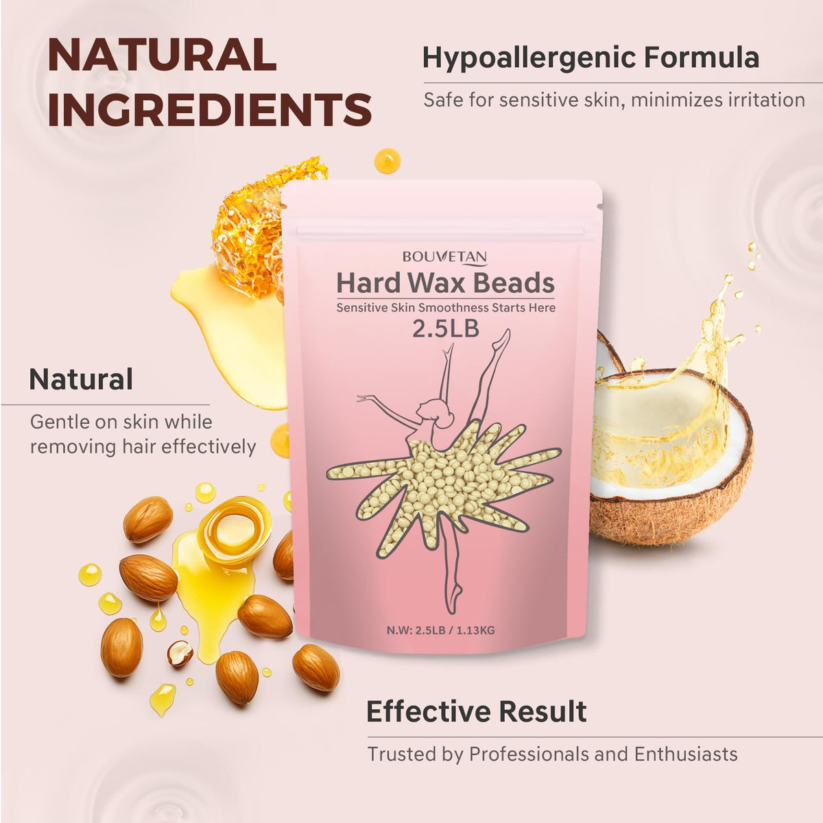 Bouvetan Hard Wax Beads for Hair Removal, Sensitive Skin, Full Body
