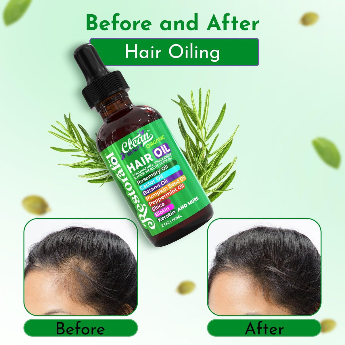 Clean Beauty Rosemary Hair Growth Oil with Castor, Batana, Biotin & Keratin