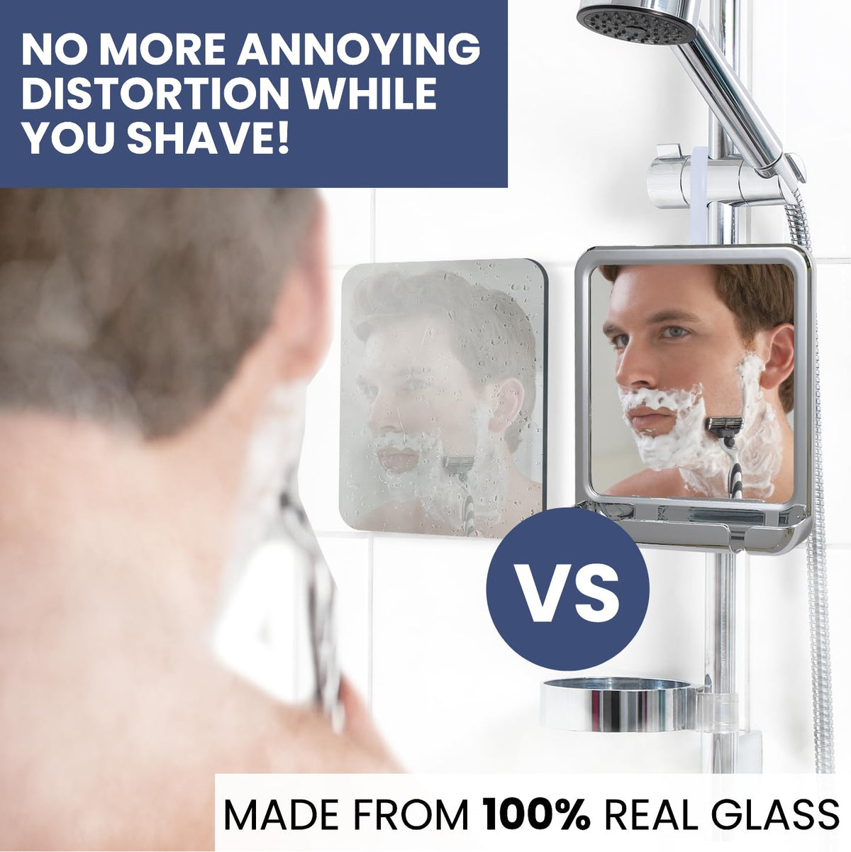 MIRRORVANA Fogless Shower Mirror for Shaving, Real Glass, 360° Hook, 8 x 7 in