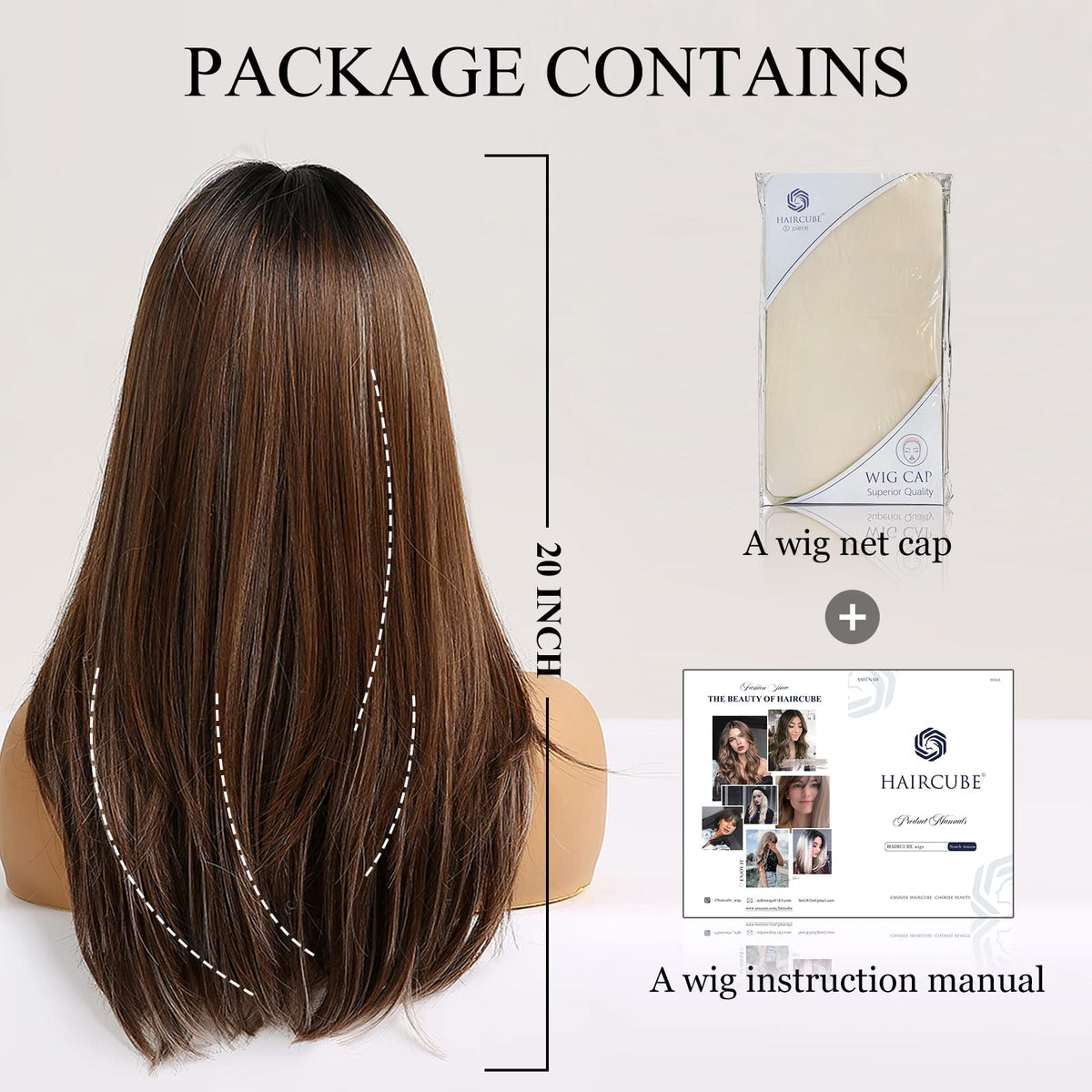 HAIRCUBE Long Straight Layered Synthetic Wig with Bangs