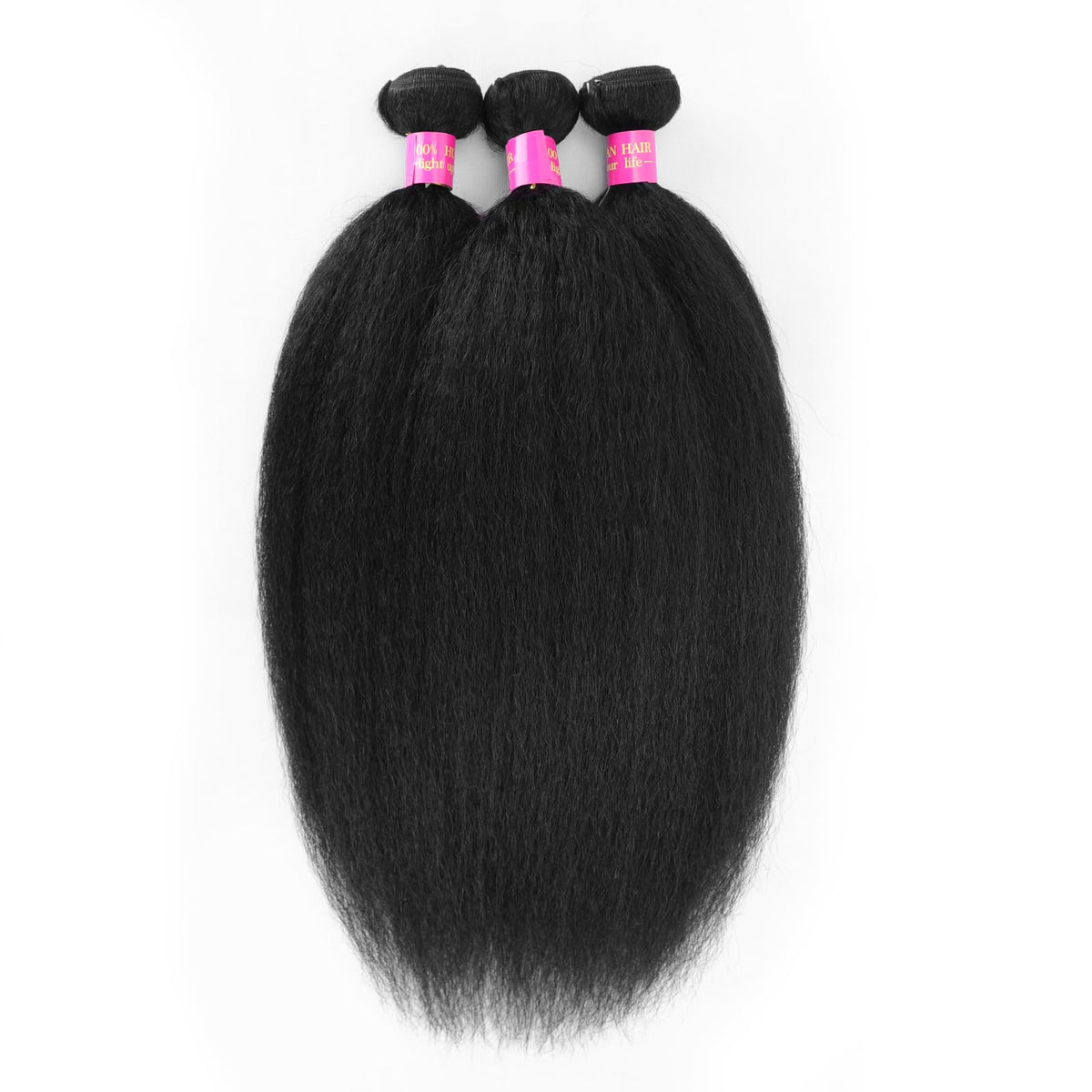 Kinky Straight Brazilian Human Hair Bundles - Unprocessed Yaki Hair