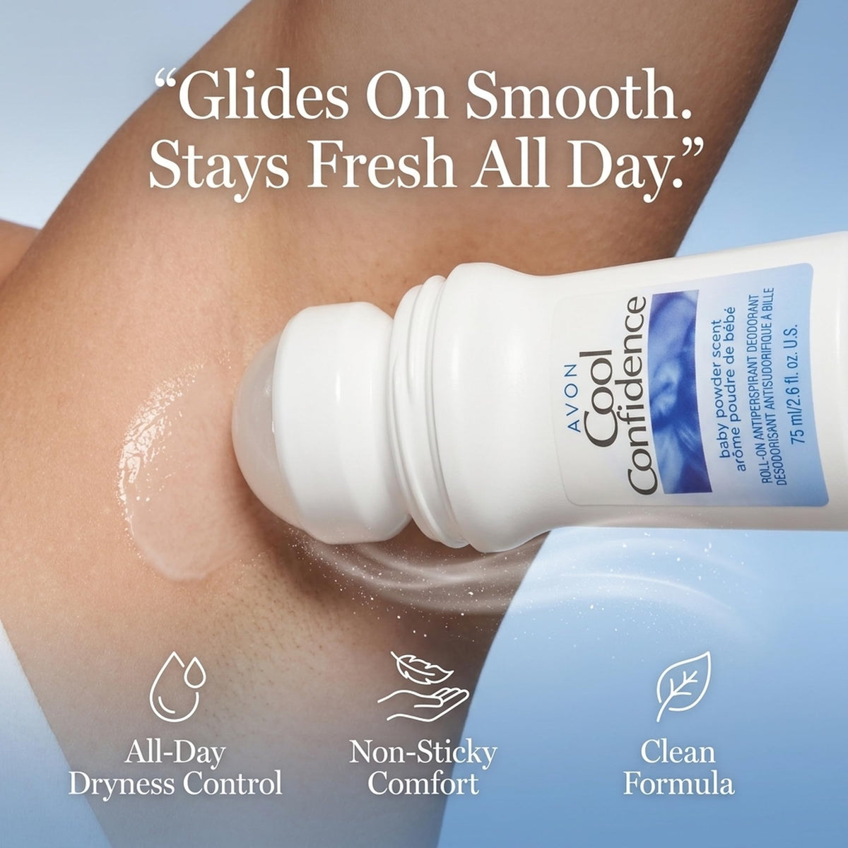 AVON Cool Confidence Baby Powder Roll-On Antiperspirant Deodorant, 1.7 oz, 5-Pack