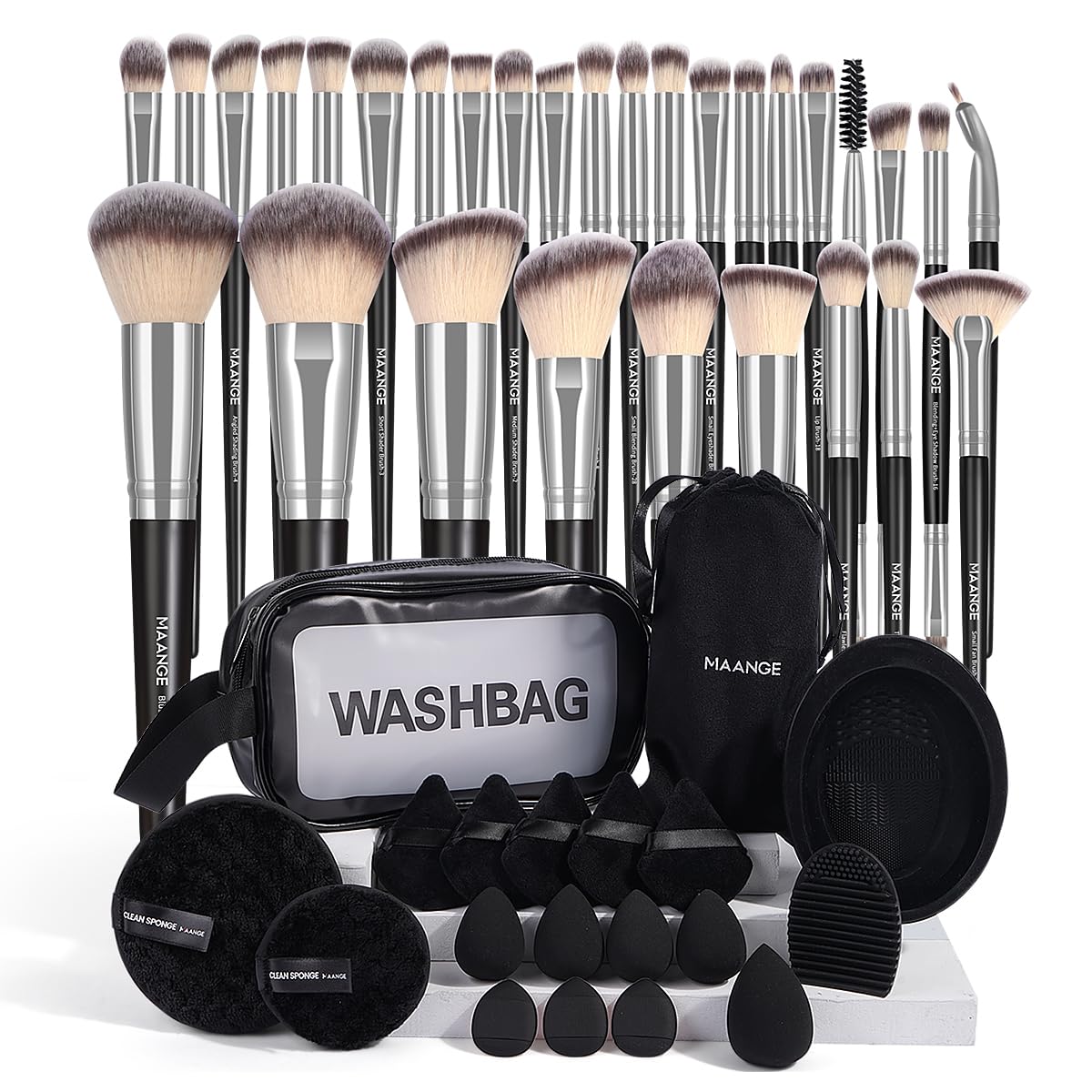 MAANGE Makeup Brush Set with Soft Synthetic Bristles and Carrying Bag