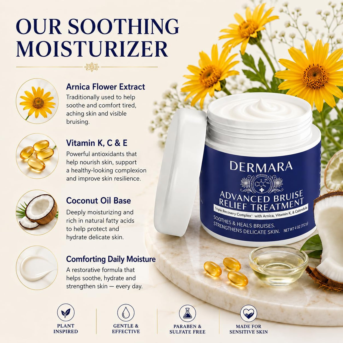 Dermara Bruise Cream with Arnica and Vitamins K, C & E, 4 Oz
