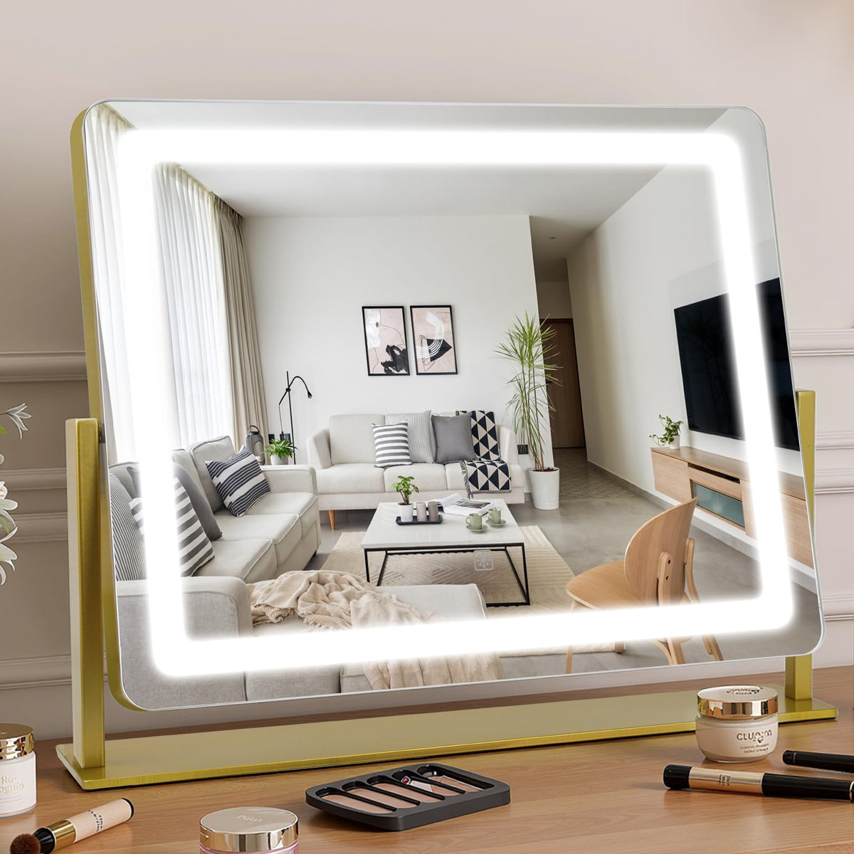 LED Vanity Makeup Mirror with Lights, Smart Touch, 3-Color Dimming