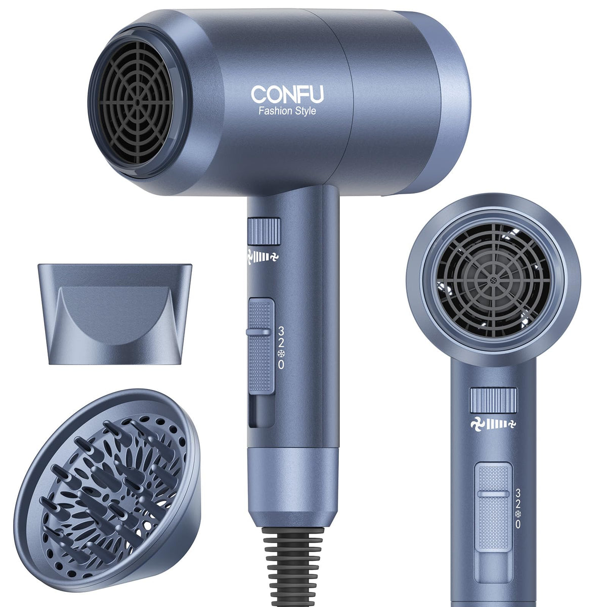 CONFU Ionic Hair Dryer 1600W with Diffuser and Concentrator