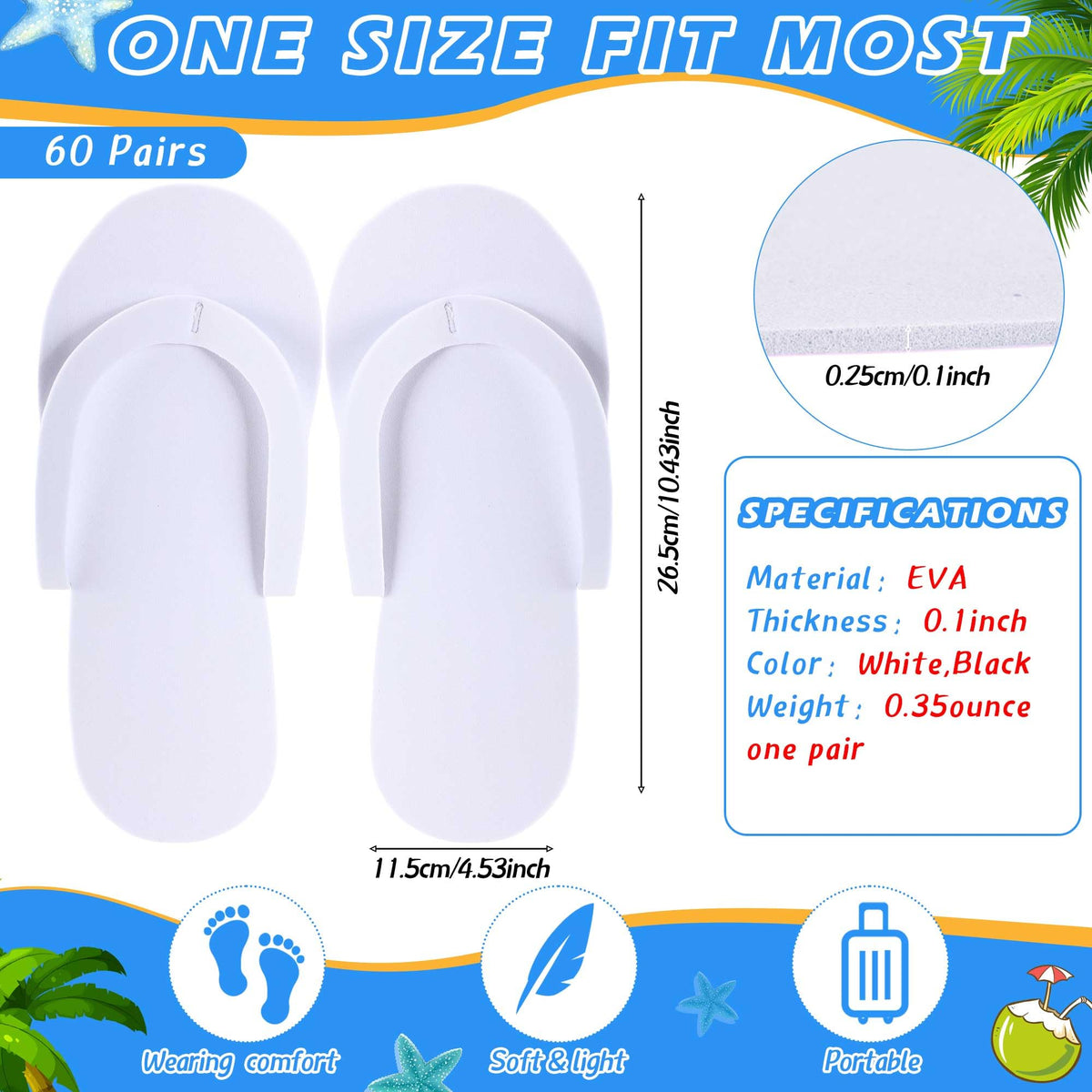 JenPen Disposable EVA Pedicure Slippers, Foldable Spa Flip-Flops