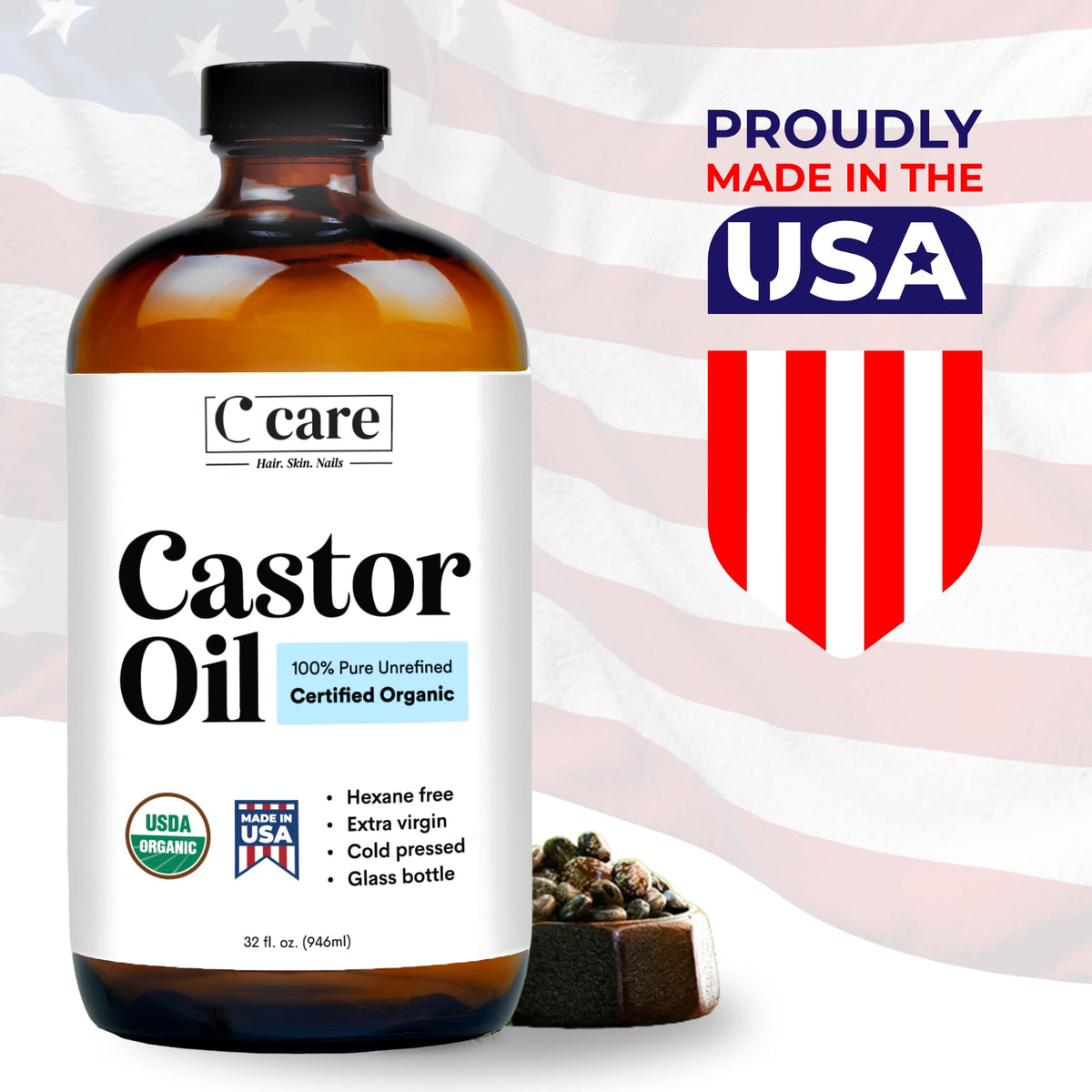 100% Pure Organic Cold-Pressed Unrefined Castor Oil