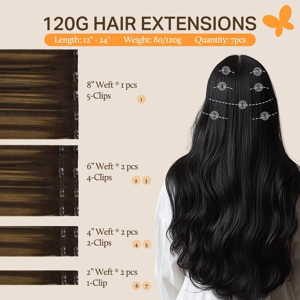 DOORES Human Hair Clip-In Extensions with Secure U-Shaped Clips