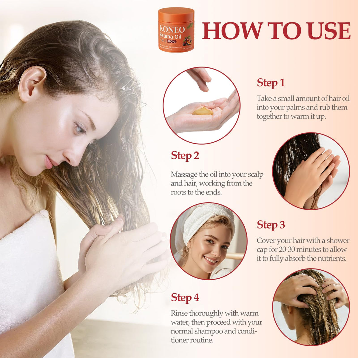 KONEO Pure Batana Oil Hair Cream, Raw Paste, 4.06 fl oz