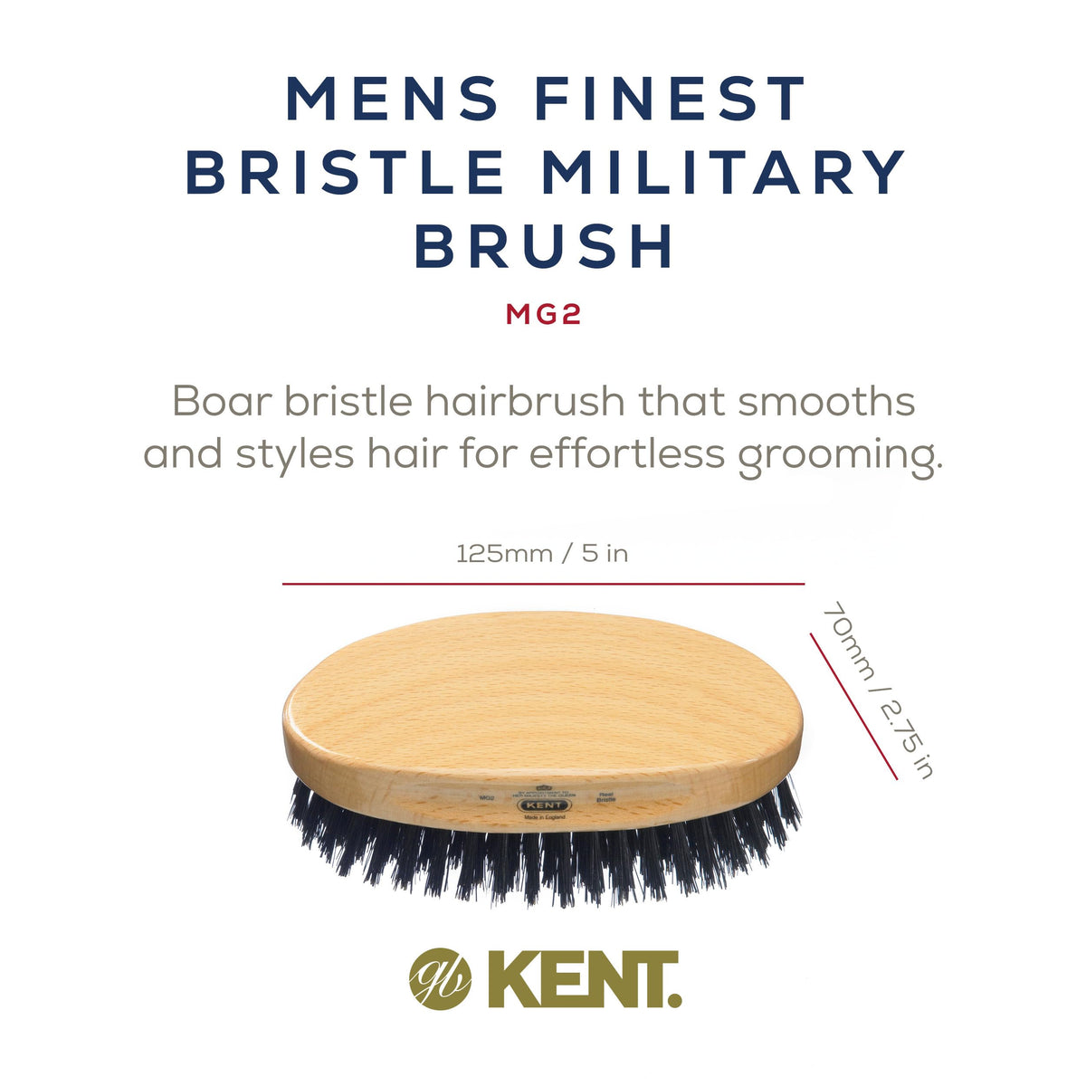 Kent MG2 Boar Bristle Hair and Beard Brush for Men