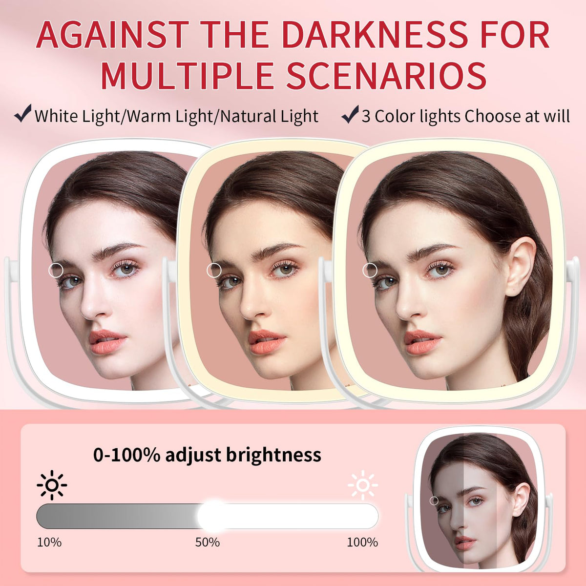 Vanmirr Height Adjustable Lighted Makeup Mirror with 1x/10x Magnification