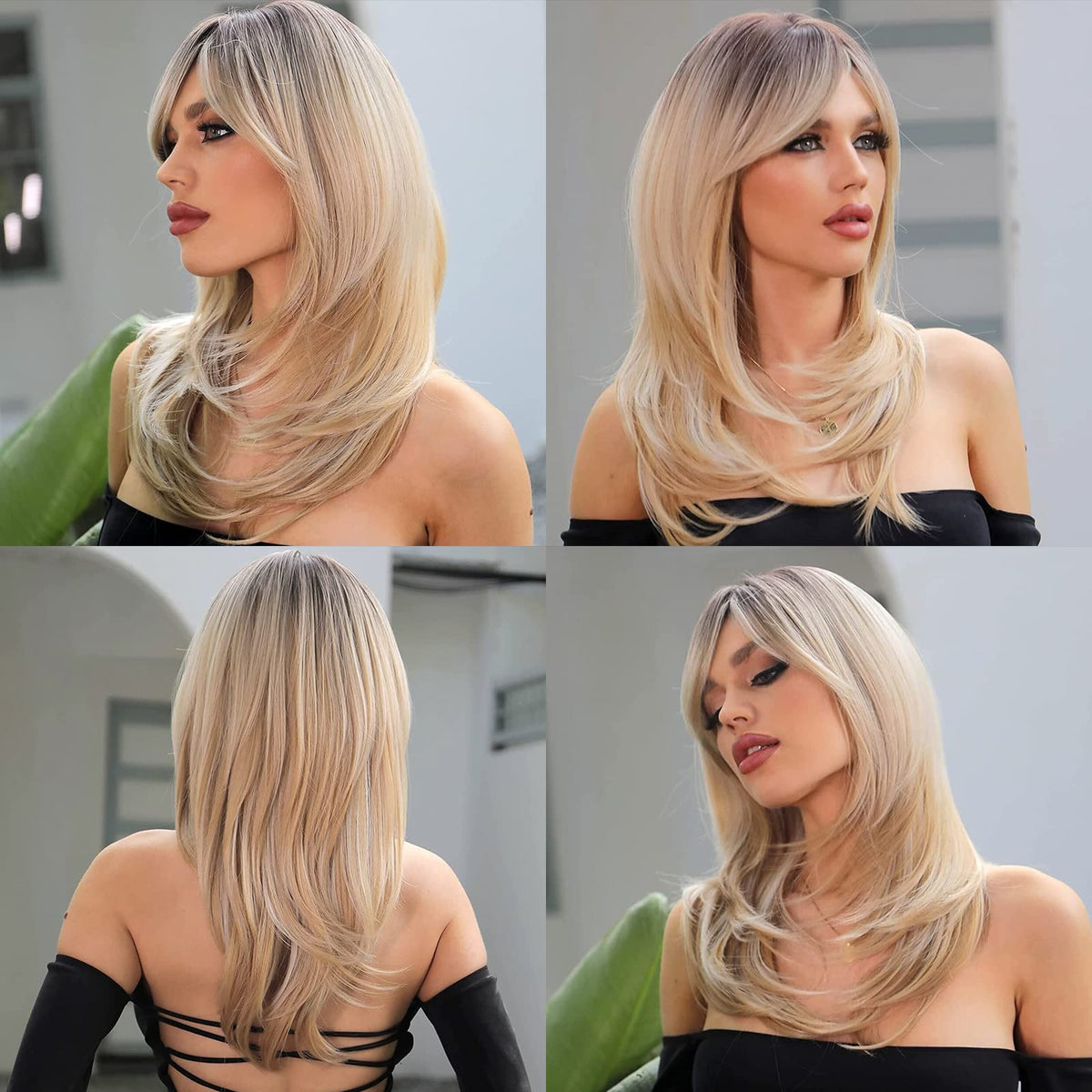 HAIRCUBE Long Curly Heat-Resistant Synthetic Wig with Bangs