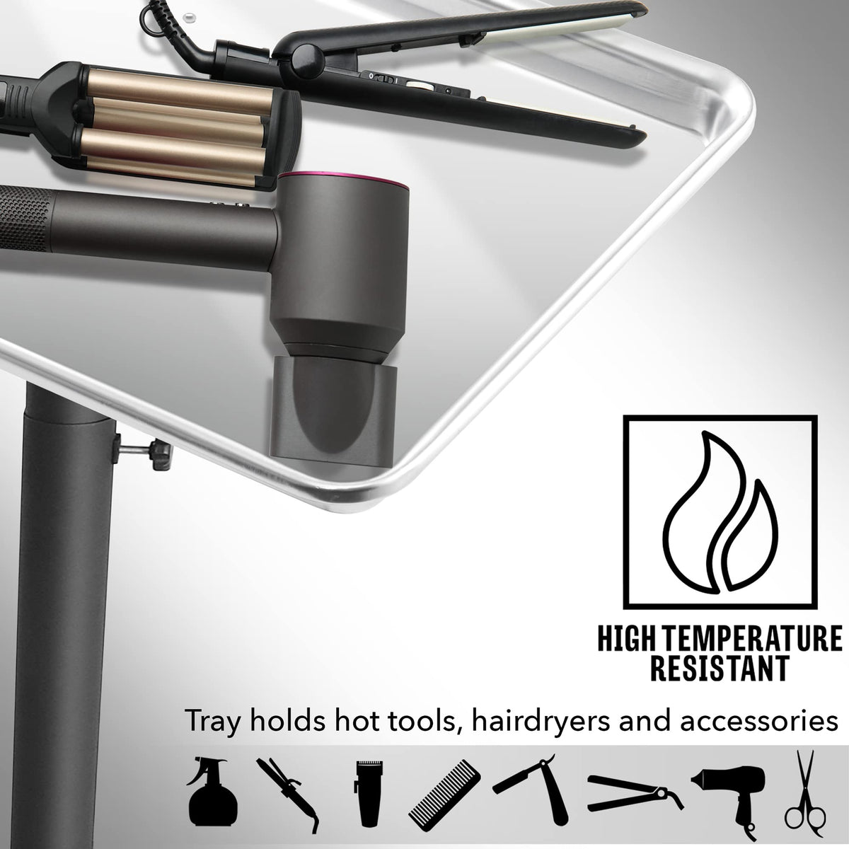 Saloniture Aluminum Salon Instrument Tray with Rolling Base