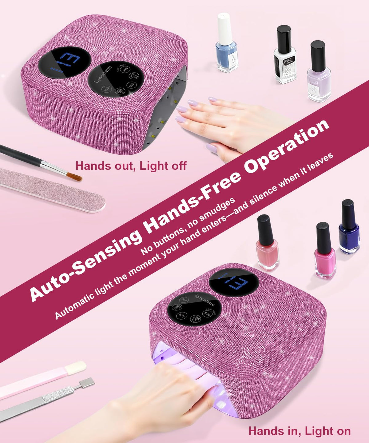 80W Pink Cordless UV LED Nail Lamp with Magnetic Detachable Base