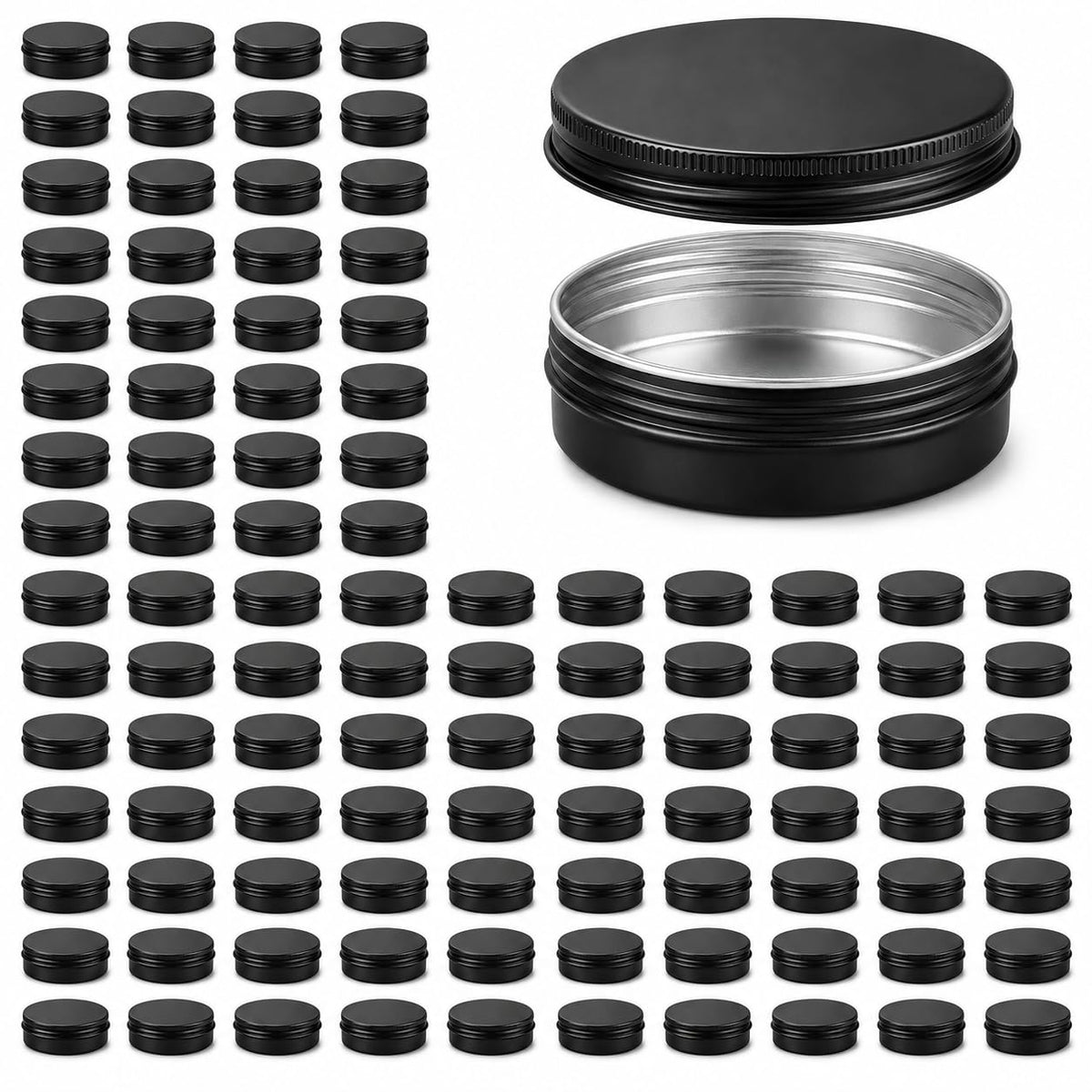 100 Pack 2 oz Aluminum Tins with Screw-Top Lids