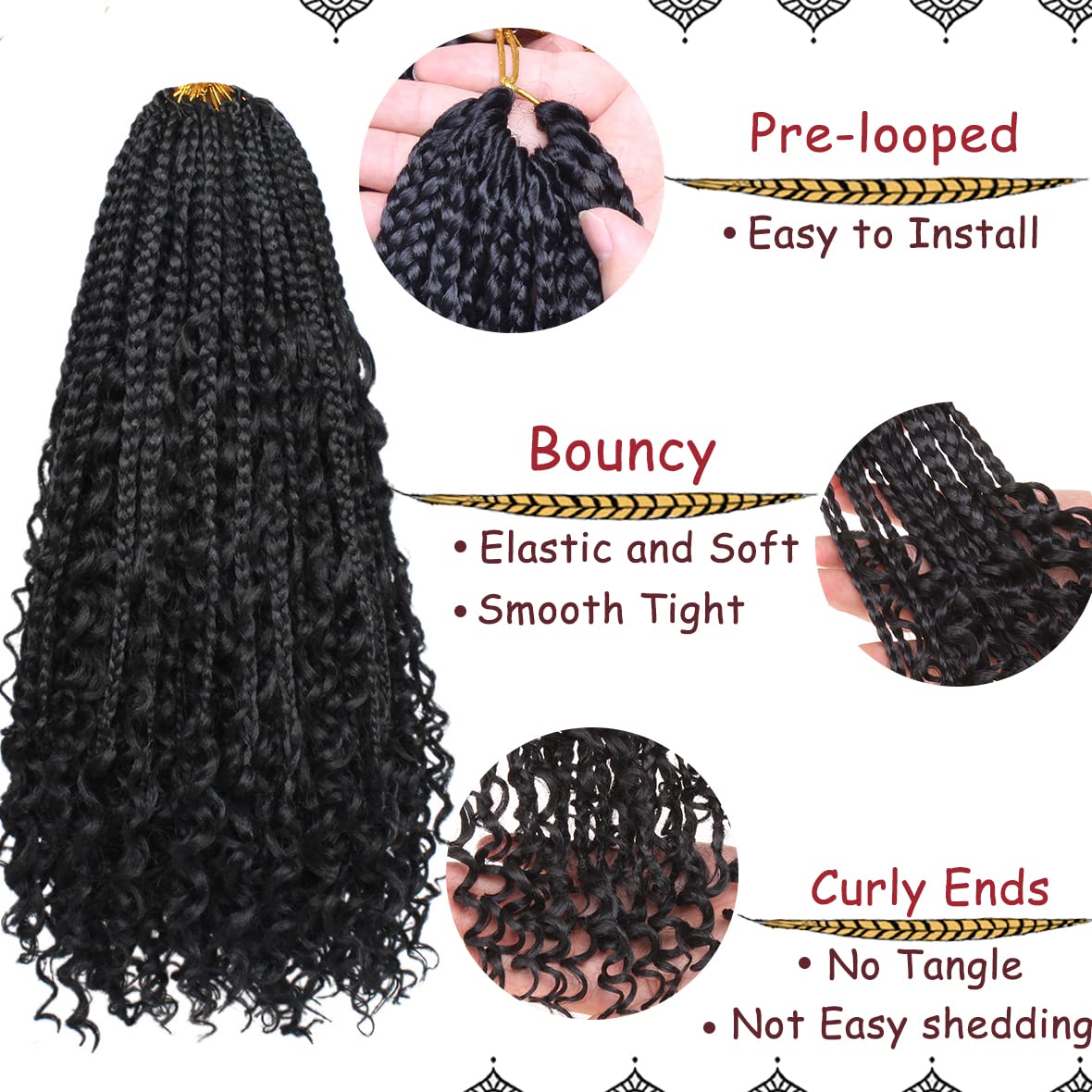 Beverlee Boho Goddess Box Braids Crochet Hair, 8-Pack