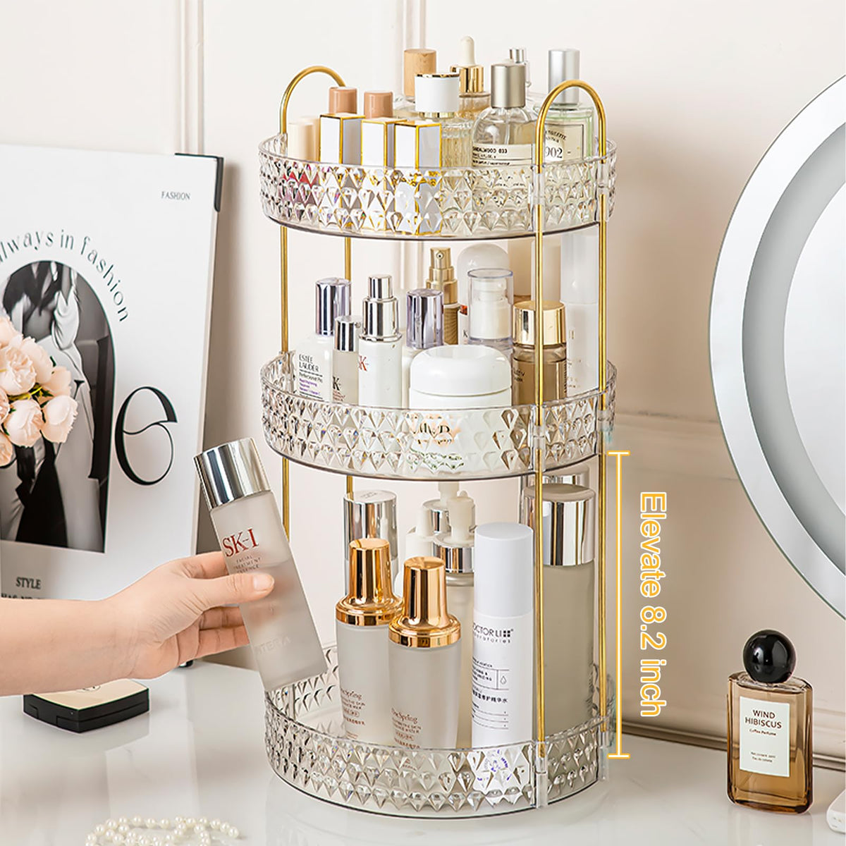 Rotating Makeup and Skincare Organizer with 360° Spin