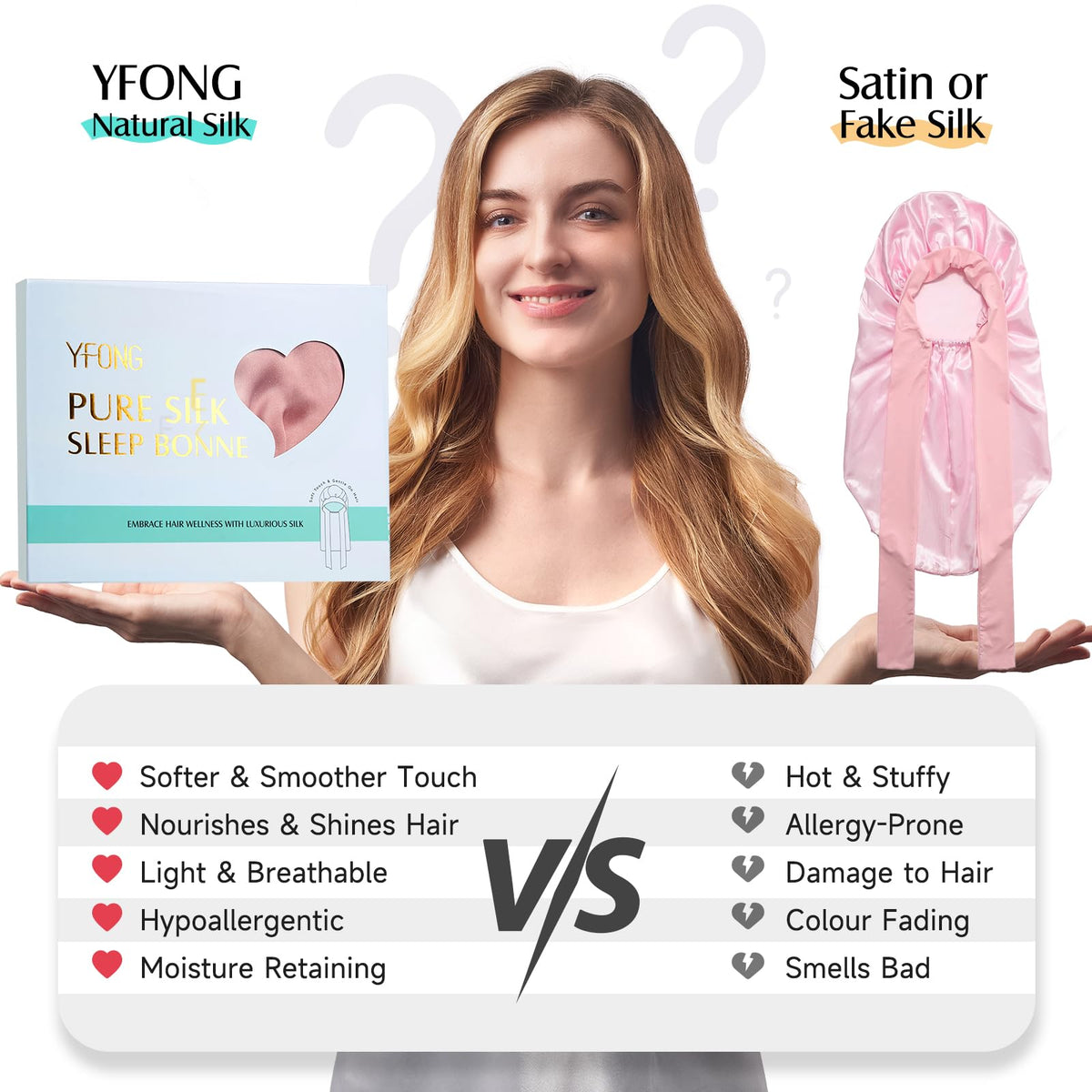YFONG Double-Layered 100% Mulberry Silk Bonnet for Long Hair