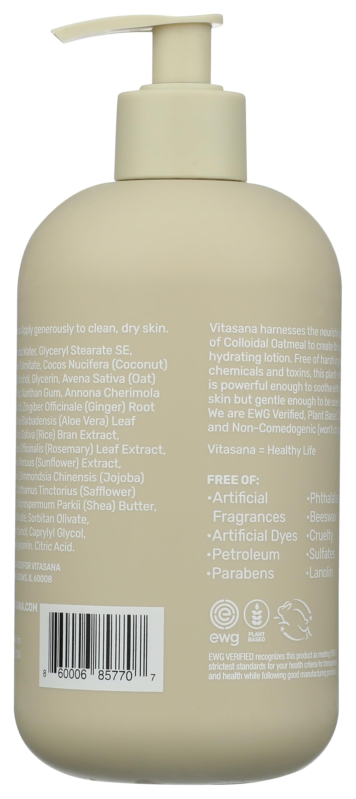 Vitasana Hydrating Hand & Body Lotion with 2% Colloidal Oatmeal, 16 oz