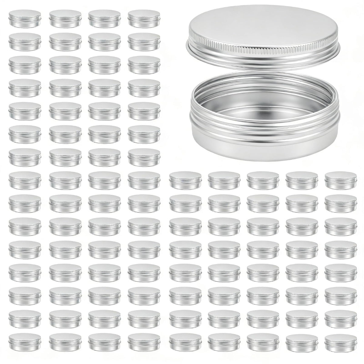 100 Pack 2 oz Aluminum Tins with Screw-Top Lids