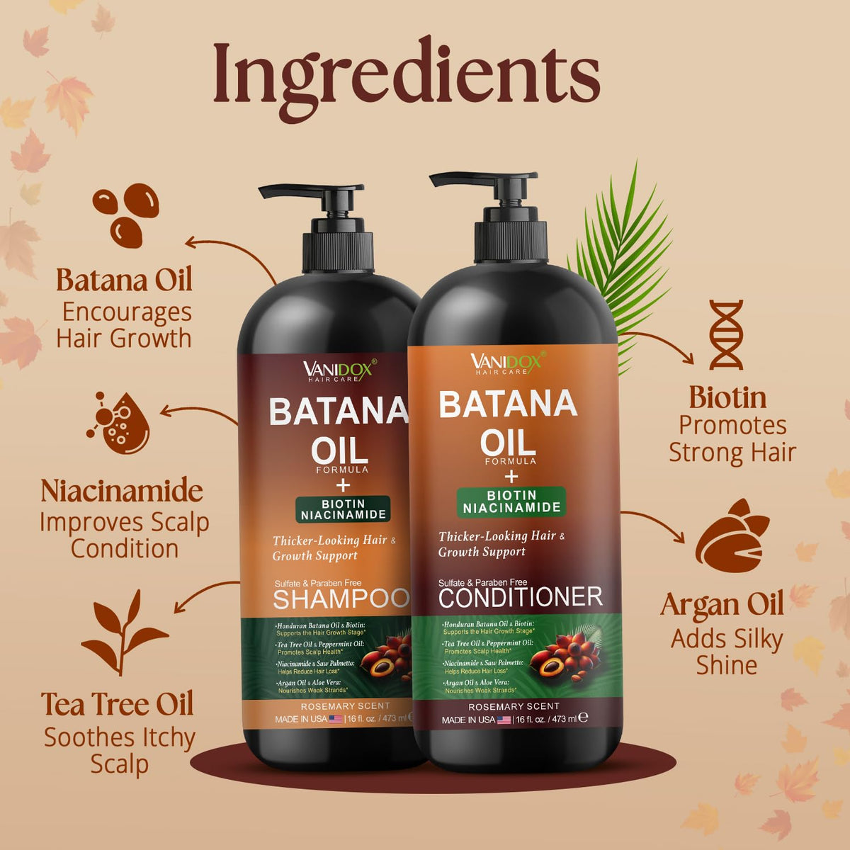 VANIDOX Batana Oil Shampoo & Conditioner Set with Biotin and Niacinamide