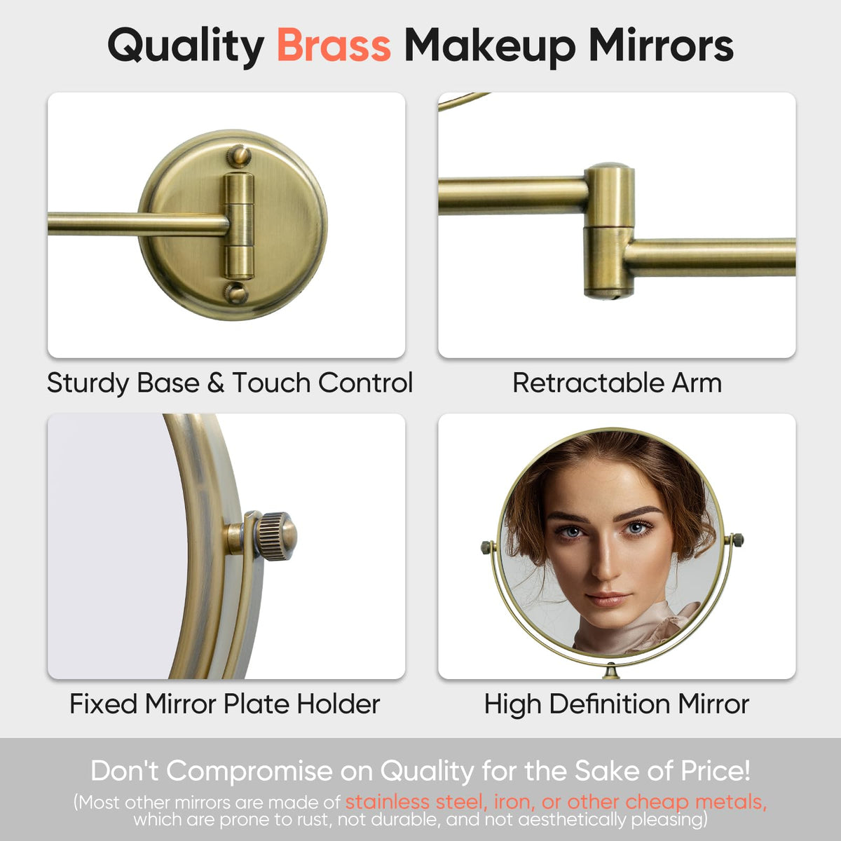 GURUN 8-Inch Wall-Mounted Two-Sided Swivel Mirror