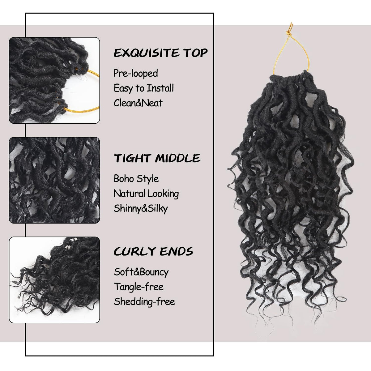 Vemet Goddess Locs Crochet Hair, Synthetic Boho Faux Locs, 9-Pack