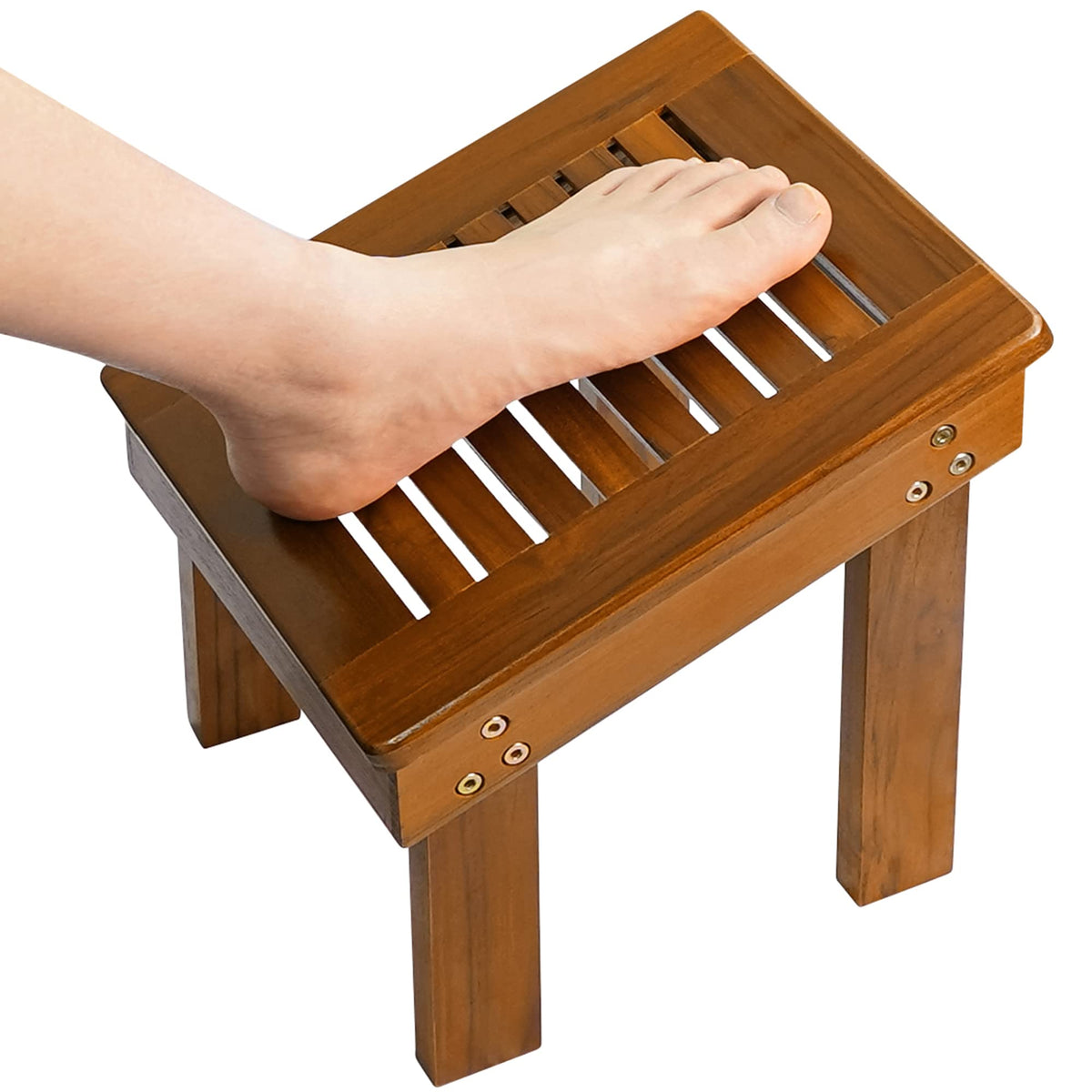 Utoplike Teak Shower Foot Stool with Non-Slip Pads