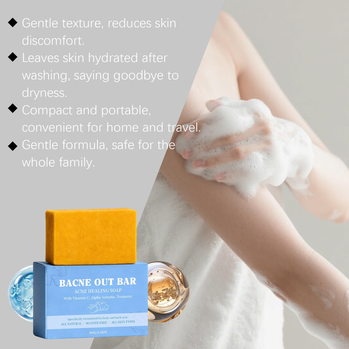 2 PCS Bacne Out Back Acne Cleansing Soap with Turmeric, Vitamin C & Alpha Arbutin