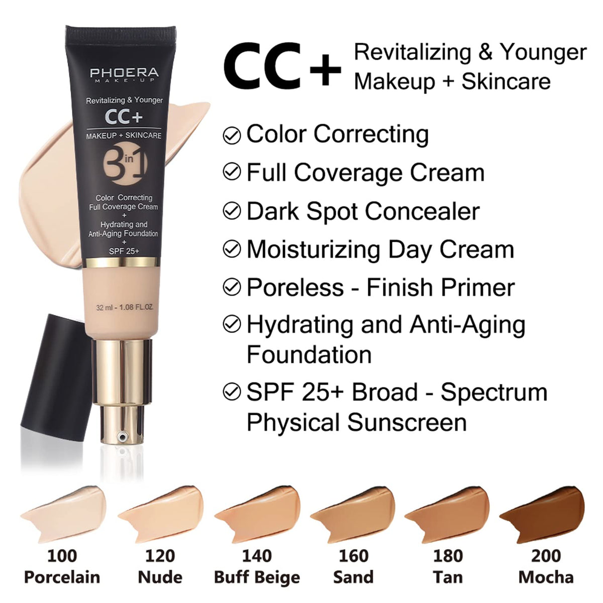 PHOERA CC+ Cream Full-Coverage Color Correcting Foundation