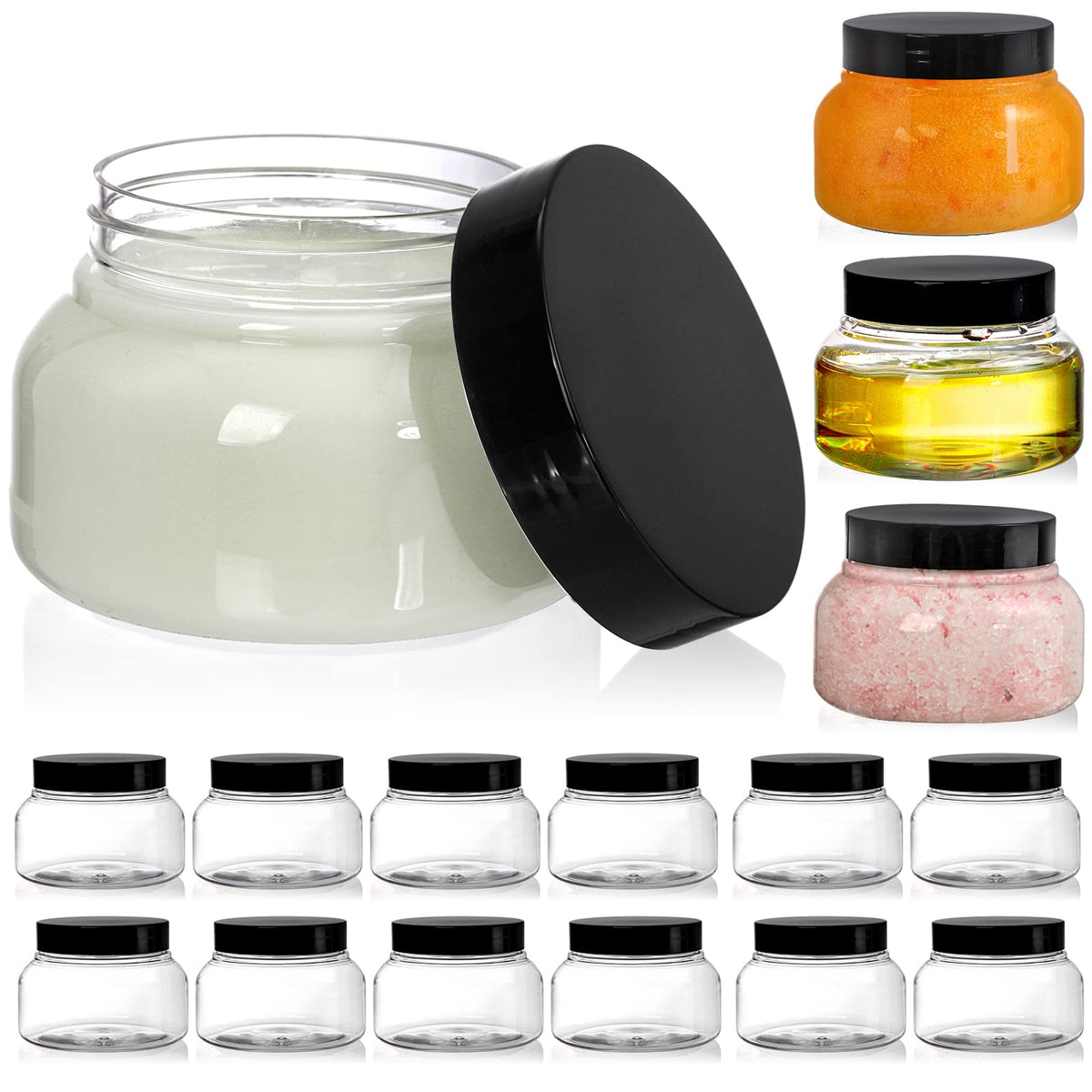 Yarlung 16 Pack 8 Oz Clear PET Plastic Jars with Lids