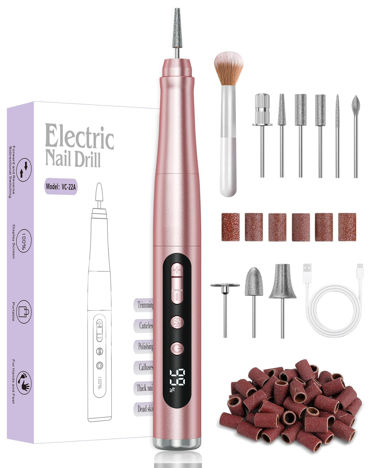 Hoxida Cordless Electric Nail Drill Kit, 35000RPM Rechargeable Nail File