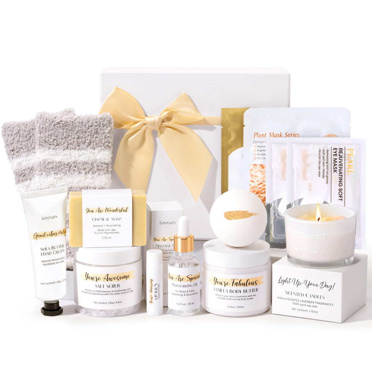 13-Piece Spa Gift Set for Women, Home Self-Care Bath Basket