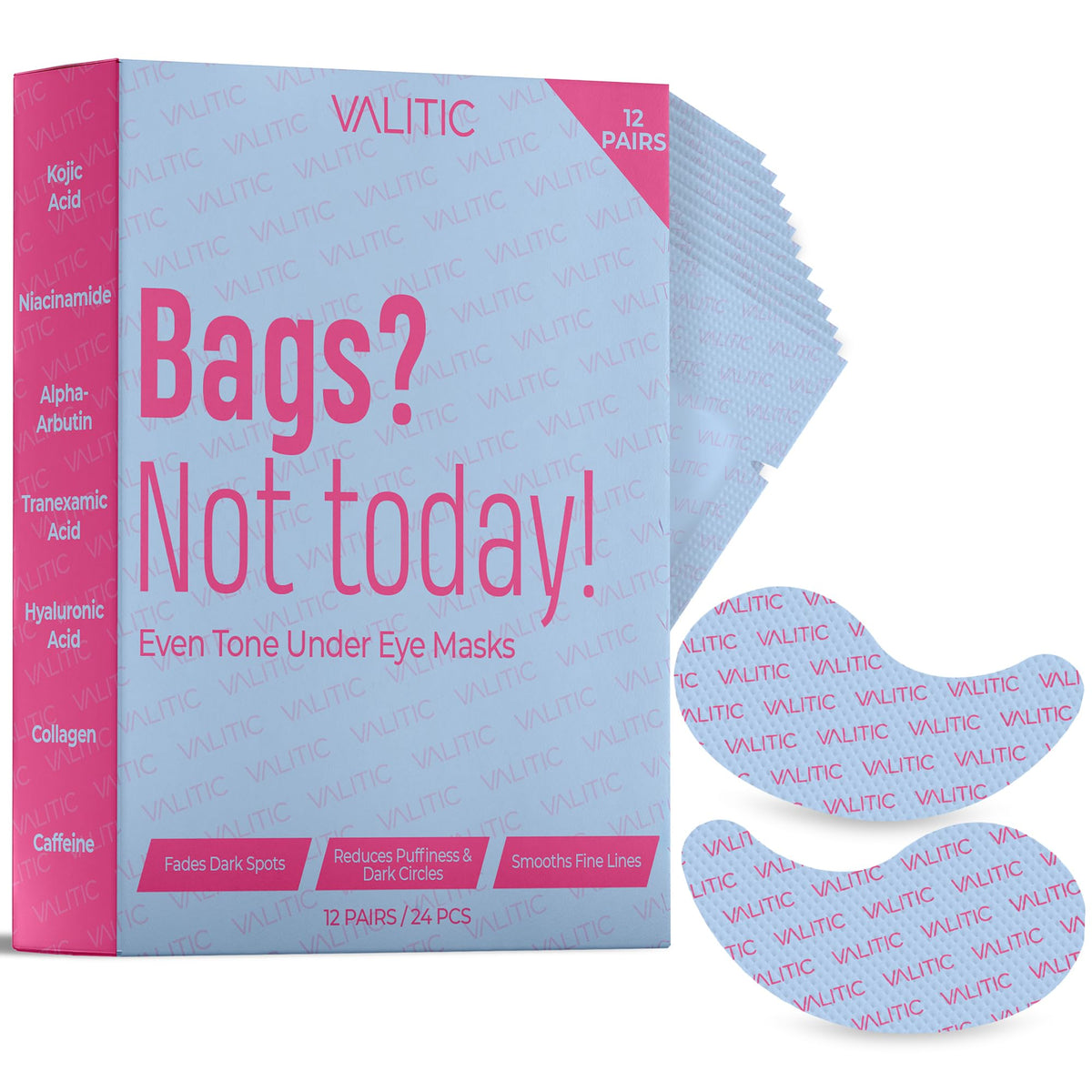 VALITIC Kojic Acid Under Eye Masks with Niacinamide, Collagen and Caffeine, 12 Pairs