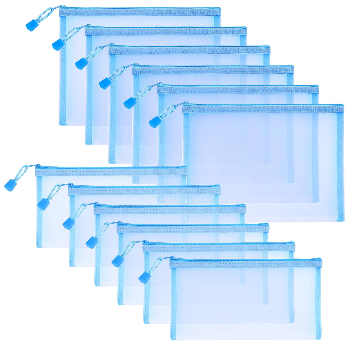 12-Piece Zipper Nylon Mesh Pouches, Clear Multipurpose Storage Bags