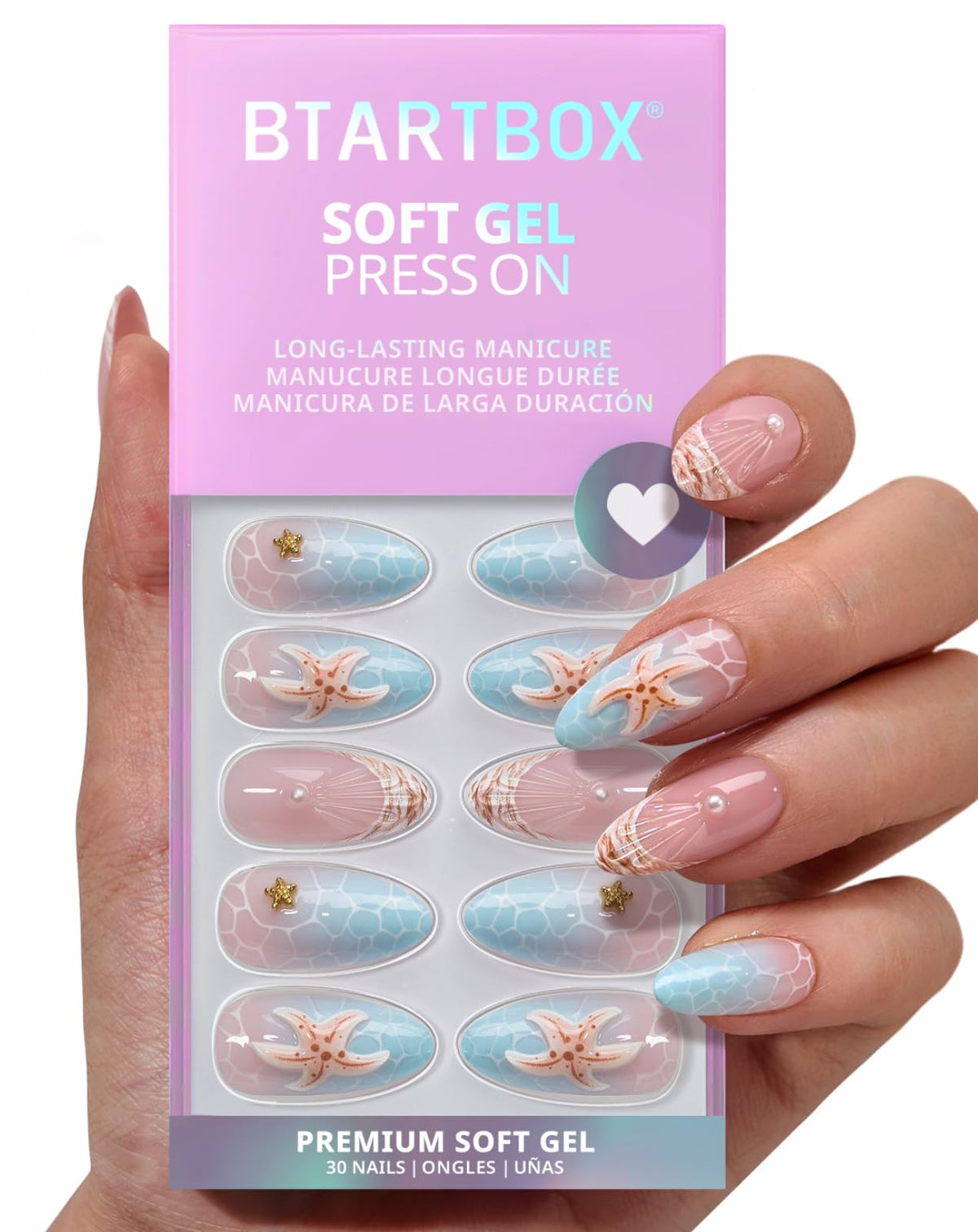BTArtbox Press-On Nails, Salon-Quality Soft Gel Natural Manicure Kit