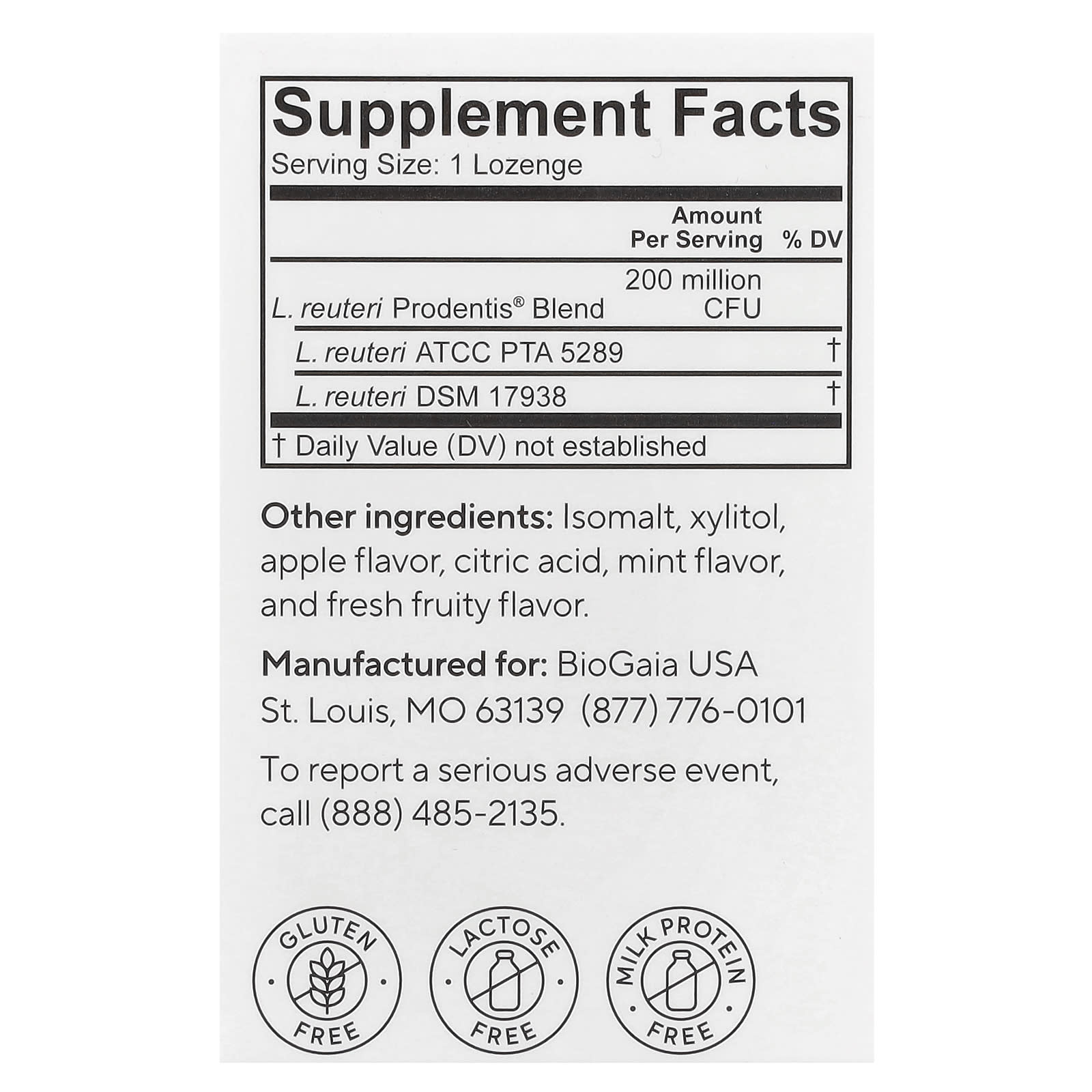 BioGaia, Prodentis®, Oral Health Probiotic, Apple, 30 Lozenges